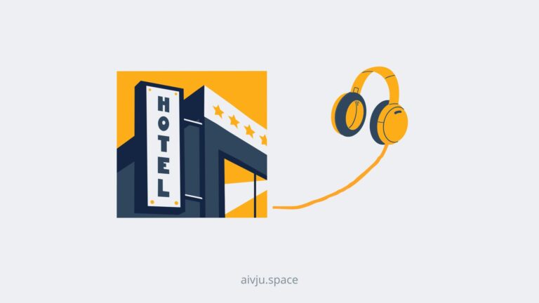 hotel icon with a headphones connect to it with Spotify